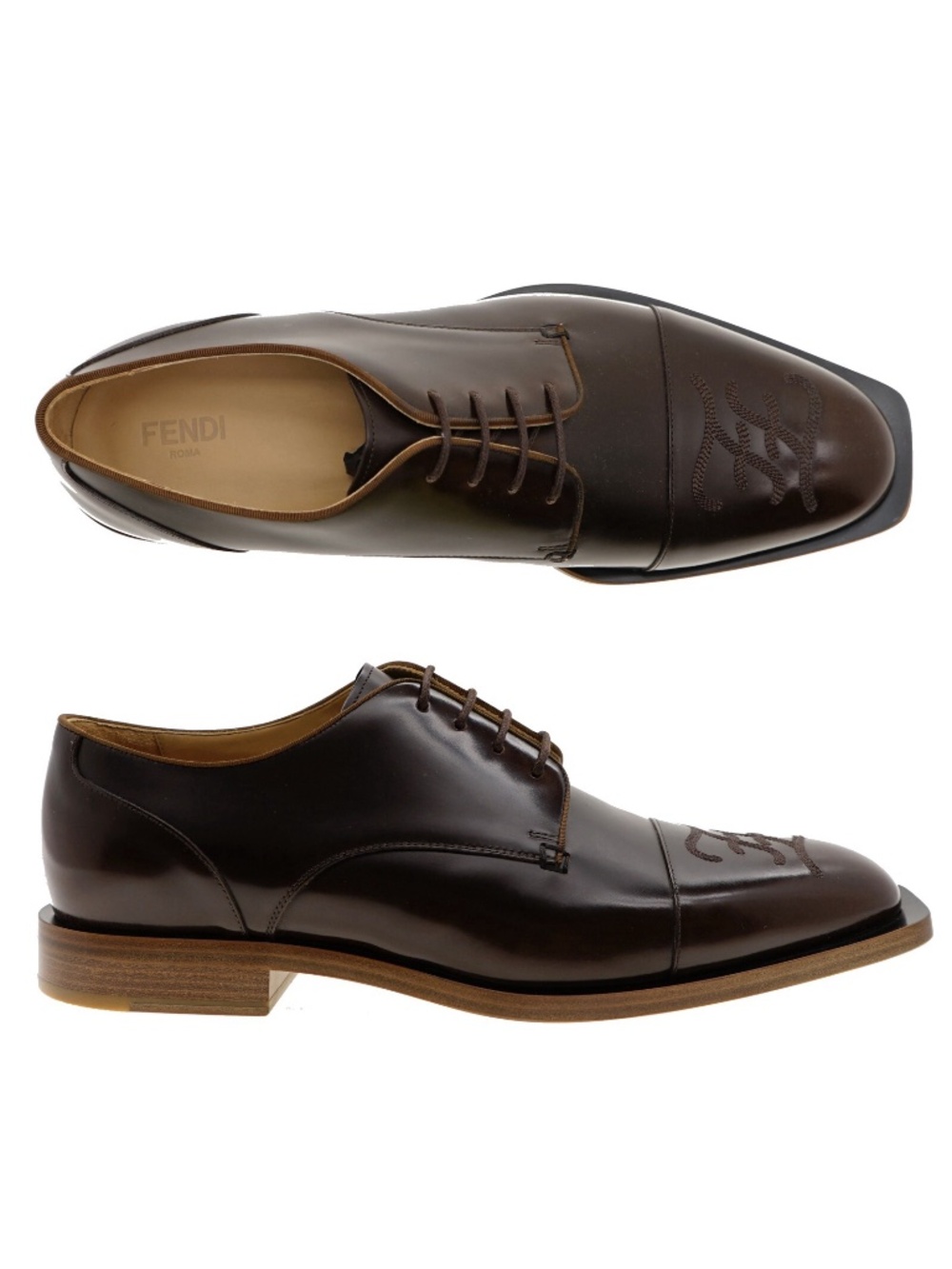 Fendi Oxford Lace-Up Shoes Karligraphy Brown Leather Size 11US New $1100
